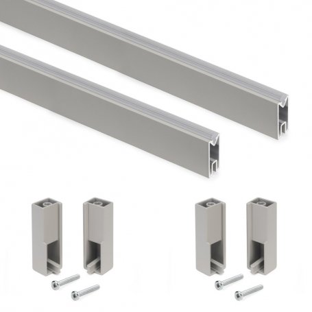 Lote de 2 barras para armario Luxe de longitud 0.75m con soportes, Aluminio y Plástico, Pintado color gris piedra - Emuca