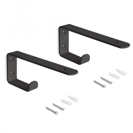 Juego de soportes para estante de madera Shelf con colgador integrado, Acero, Pintado negro - Emuca