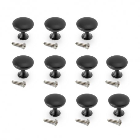 Lote de 10 pomos para mueble Cancún, diámetro 28.5mm, Zamak, Pintado negro - Emuca