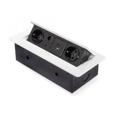 Multiconector Atom 26 blanco 2 Schuko 1 USB-A 1 USB-C RJ45 HDMI - Emuca