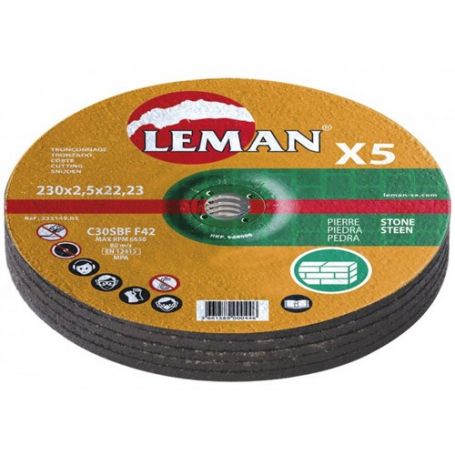 Lote 5 discos de corte piedra Leman 230 Gama Naranja
