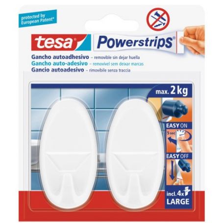 Tesa powerstrips gancho clasico grande ovalado blanco con adhesivo