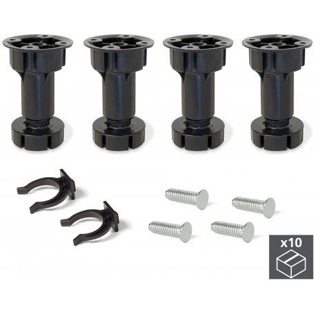 Kit 10x4 Stellfuß Basen für verstellbare Möbel vormontiert schwarzen Kunststoff 98-115mm Emuca