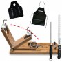 Rotierbaren Träger Jamonero Collapsible Metall / langer Bambus + Set Schinkenmesser und Abdeckungen Chaira Ham 3 Claveles