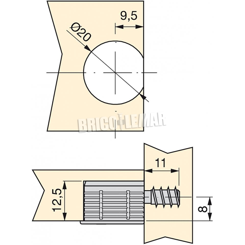 ▷ Lot 20 Haken zur Befestigung Regale Fix Ø20mm 12,5 mm + 11 mm Schrauben Ø  6 Emuca