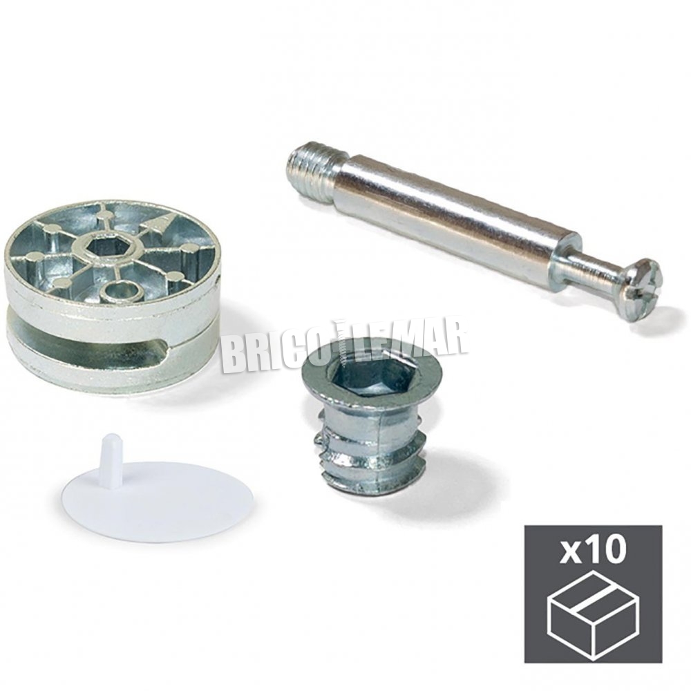 ▷ 10 Kits Big + exzentrische Schraube und Mutter M8 Platte Ø35mm bis 20 mm  Emuca