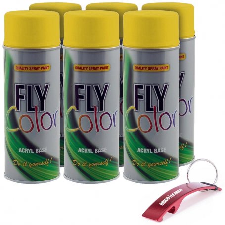 Fly Sprühfarbe Farbe RAL 1023 Verkehrs gelben Kasten von 6 Dosen von 400 ml Motip