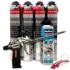 Pistolenschaum Kit Pistole Patronen C1 + 4 projizierbares Schaum Penosil Easyspray 700 ml + 500 ml frische Schaumreiniger