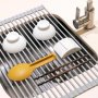 Abtropfgestell für Geschirr und Gläser für flexible und aufrollbare Küchenarbeitsplatten Kunststoff und grauer Stahl Emuca