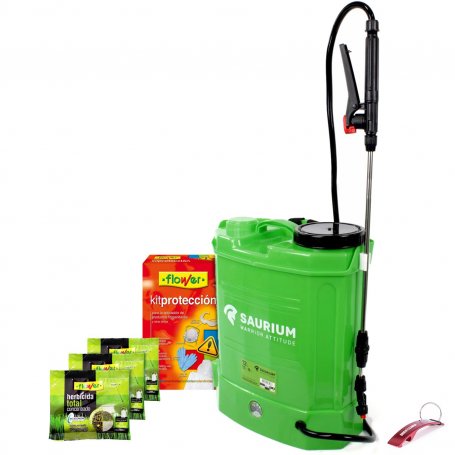 12L Batterie-Drucksprüher-Set 12V 8A Saurium + Konzentriertes Gesamtherbizid 3x50g + Blumenschutzset