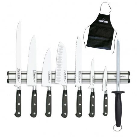 Set mit 7 Messern der Forgé-Reihe 3 Claveles und Schleifen auf magnetischem Träger