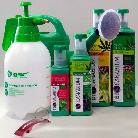 Set von 4 Produkten wesentlich für den Anbau von Cannabis Canabium Drucksprüher + 2L + Dusche 5L