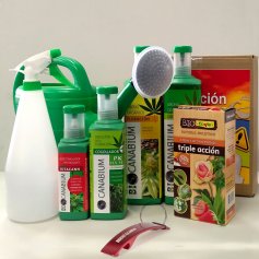 Pack 4 Produkte Canabium für Cannabisanbau Insektizid 100ml + + + Dusche Sprayer 1L 5L + set Schutz