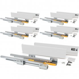 Set mit 5 Sets für Concept Küchenschubladen Höhe 138 mm Tiefe 450 mm Absenkautomatik Stahl weiß Emuca