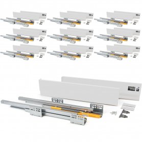 Set mit 10 Sets für Concept Küchenschubladen Höhe 138 mm Tiefe 450 mm Absenkautomatik Stahl weiß Emuca
