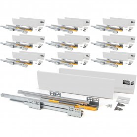 Set mit 10 Sets für Concept Küchenschubladen Höhe 138 mm Tiefe 300 mm Absenkautomatik weißer Stahl Emuca