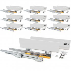 Set mit 10 Sets für Concept Küchenschubladen Höhe 138 mm Tiefe 350 mm Absenkautomatik Stahl weiß Emuca