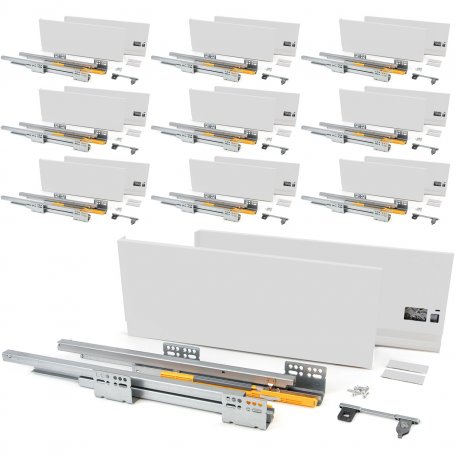 Set mit 10 Sets für Concept Küchenschubladen Höhe 138 mm Tiefe 400 mm Absenkautomatik Stahl weiß Emuca