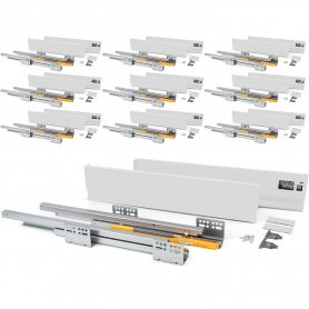 Set mit 10 Sets für Concept Küchenschubladen Höhe 105 mm Tiefe 350 mm Absenkautomatik Stahl weiß Emuca