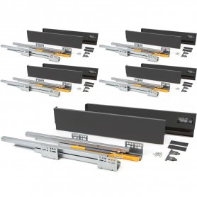 Set mit 5 Sets für Concept Küchenschubladen Höhe 105mm Tiefe 450mm Absenkautomatik Anthrazitgrau Stahl Emuca