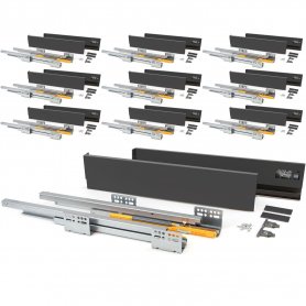 Set mit 10 Sets für Concept Küchenschubladen Höhe 105 mm Tiefe 450 mm Anthrazitgrauer Stahl mit sanfter Schließung Emuca