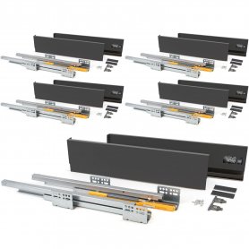 Set mit 5 Sets für Concept Küchenschubladen Höhe 105mm Tiefe 500mm Absenkautomatik Anthrazitgrau Stahl Emuca