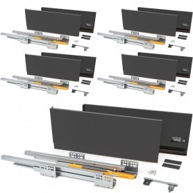 Set mit 5 Sets für Concept Küchenschubladen Höhe 185 mm Tiefe 450 mm Absenkautomatik Anthrazitgrau Stahl Emuca