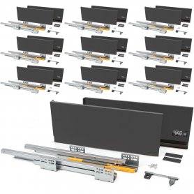 Set mit 10 Sets für Concept Küchenschubladen Höhe 185 mm Tiefe 450 mm Anthrazitgrauer Stahl mit sanfter Schließung Emuca