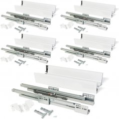 Set mit 5 Sets für Vantage-Q Küchenschubladen Höhe 83 mm Tiefe 350 mm Absenkautomatik Weißstahl Emuca