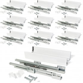 Set mit 10 Sets für Vantage-Q Küchenschubladen Höhe 83 mm Tiefe 350 mm Absenkautomatik Weißstahl Emuca