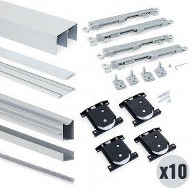 Set mit 10 Schiebesystem-Kits für Kleiderschrank 2-türig mit niedrigeren Rollendicken 18 mm Aluminiumprofilen Emuca