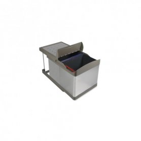 Contenedor reciclaje extracción automática 2x16L gris inox para mueble de cocina - Emuca