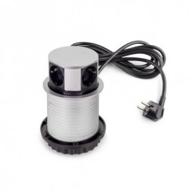 Multiconector Vertikal Push aluminio D.100mm 3 Schuko 1 USB-A 1 USB-C - Emuca