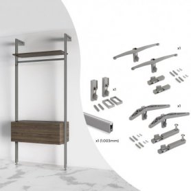 Kit Soportes para 1 Estante de Madera, Módulo y Barra Colgar 1m Zero Zamak Gris - Emuca