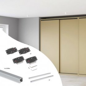 Kit Herrajes para Armario con 2 Puertas Correderas y Cierre Suave Flow2 Carriles 2.35m - Emuca