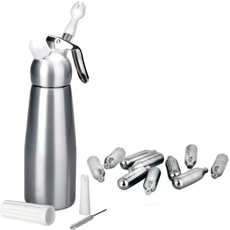 crème Set siphon Silver-ALU 10 charges + 0,50 Lt. pour crème siphons Ibili