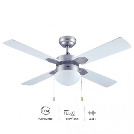 Ventilateur au plafond 4 lames en bois lumière blanche 50W GSC Evolution