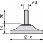 Meubles pied niveleur base circulaire hauteur Ø35 mm 34 mm en acier M6 et 20 unités en plastique Emuca