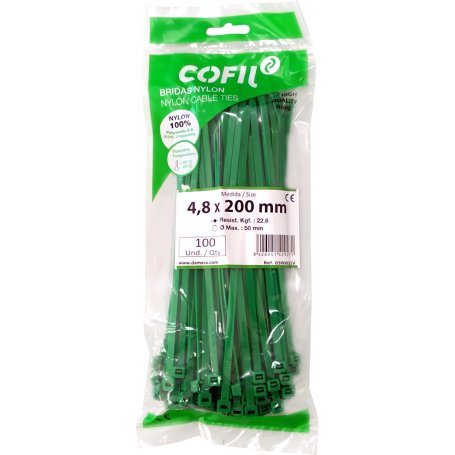 Nylon dentée bride 100 200x4.8 unités de sac vert Kabra