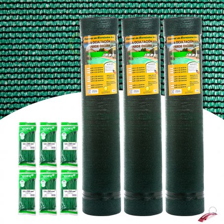 rouleaux de filet vert supplémentaires 1x50m dissimulation 3 Central de Enrejados + 600 nylon brides 200x3,6mm vert