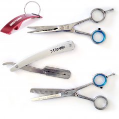 Pack 2 ciseaux de coiffeur 5.5 Skool soft edge « coupe et sculpter couteau de barbier 20cm + 3 Claveles