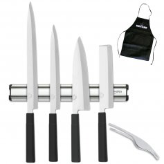Ensemble de 4 couteaux de la série Tokyo avec barre porte-couteaux magnétique et pince à sushi 3 Claveles