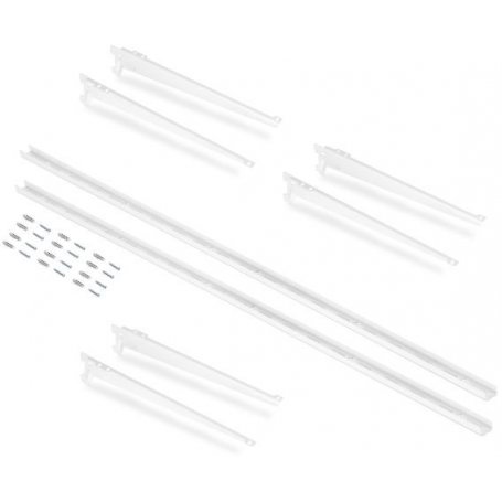 Kit de profilés de fixation murale et supports pour étagère Jagmet 280 mm en acier peint en blanc Emuca