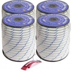 4 bobines de Nylon tressé brillant 12mm 25m drisse blanc-bleu type HCS
