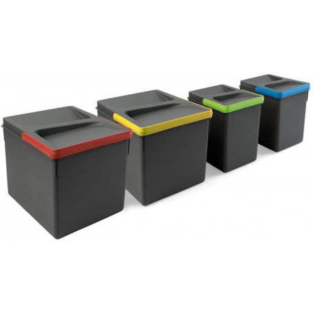 Poubelles à tiroirs de cuisine recyclées hauteur 216 2x12 + 2x6 plastique gris anthracite Emuca