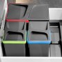 Poubelles à tiroirs de cuisine recyclées hauteur 216 2x12 + 2x6 plastique gris anthracite Emuca