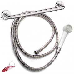 Kit poignée de douche en plastique blanc Orfesa + flexible inox extensible 175-210cm + poignée / porte-serviettes 45cm laiton ch