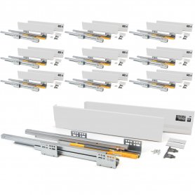 Lot de 10 kits pour tiroirs de cuisine Concept hauteur 105mm profondeur 450mm fermeture amortie acier blanc Emuca