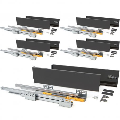 Lot de 5 kits pour tiroirs de cuisine Concept hauteur 105mm profondeur 500mm fermeture amortie acier gris anthracite Emuca