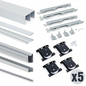 Lot de 5 kits de système coulissant pour armoire 2 portes avec profilés aluminium épaisseur 18mm inférieur Emuca